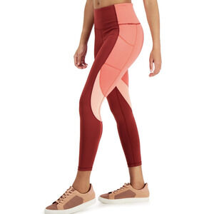 Ideology Womens High Rise Pink Yoga Running Gym Colorblock 7/8 Leggings